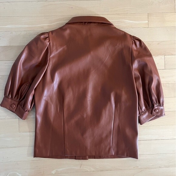 Lulus Making Impressions Brown Vegan Leather Puff Sleeve Top XS NWOT - Picture 8 of 12